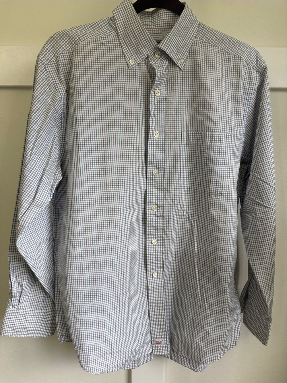 Vineyard Vines Men's Blue and White Micro-Check Button Down Shirt